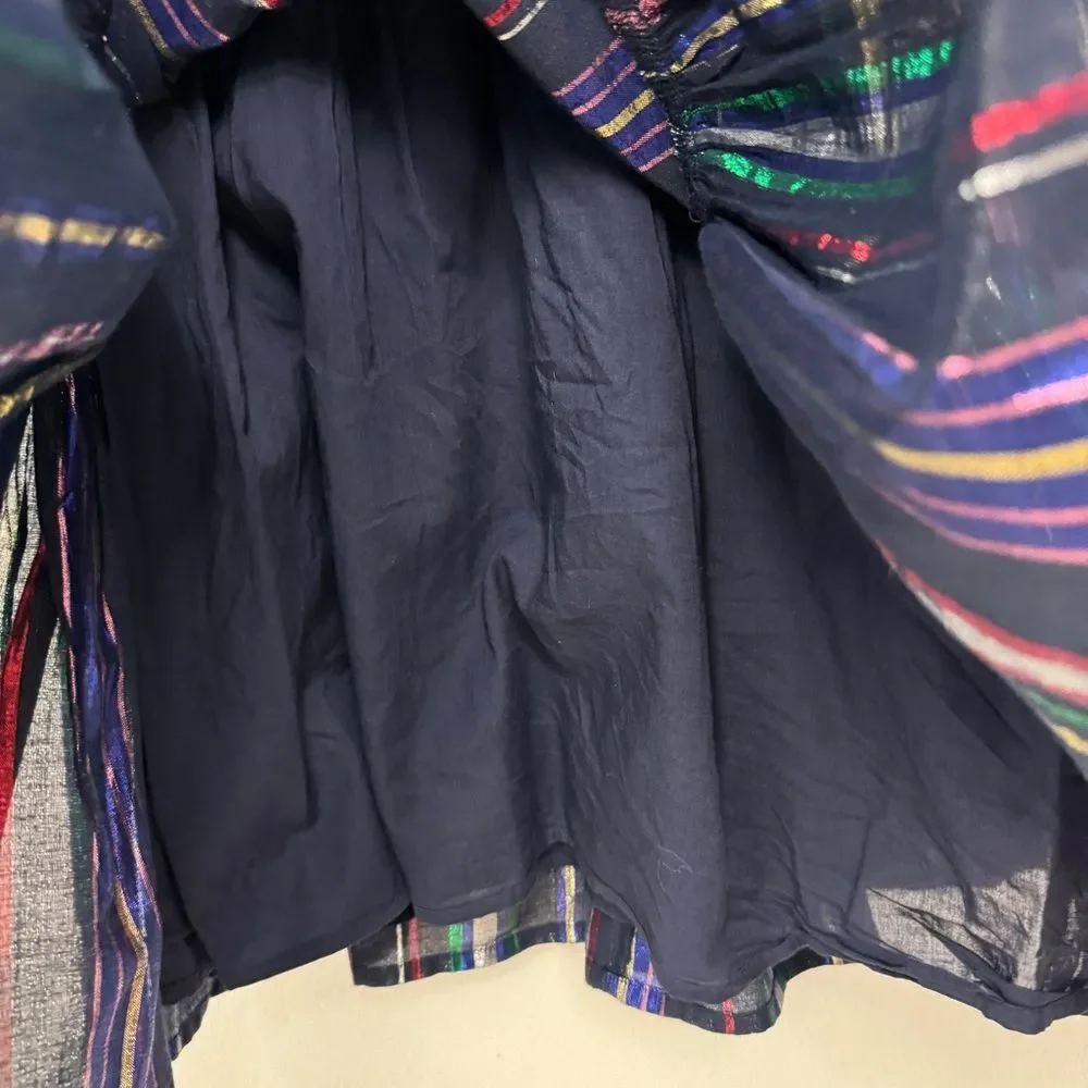Girls' Puff-sleeve Dress In Metallic Rainbow Stripe Size 14